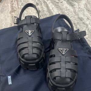 Prada Black Chunky Rubber Fisherman Sandals